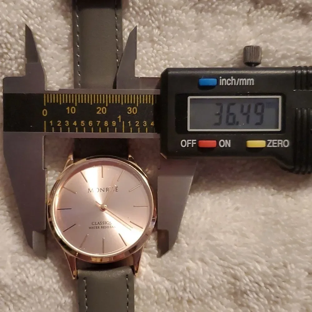 NEW Monroe Classique Rose Gold Solérose Charcoal Leather Ladies‎ Watch